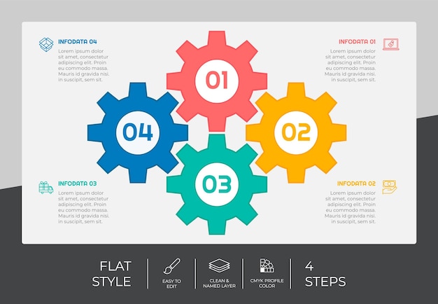 Se pueden usar 5 opciones de diseño de vectores infográficos planos con un concepto colorido para la infografía de equipos de marketing para presentaciones y negocios