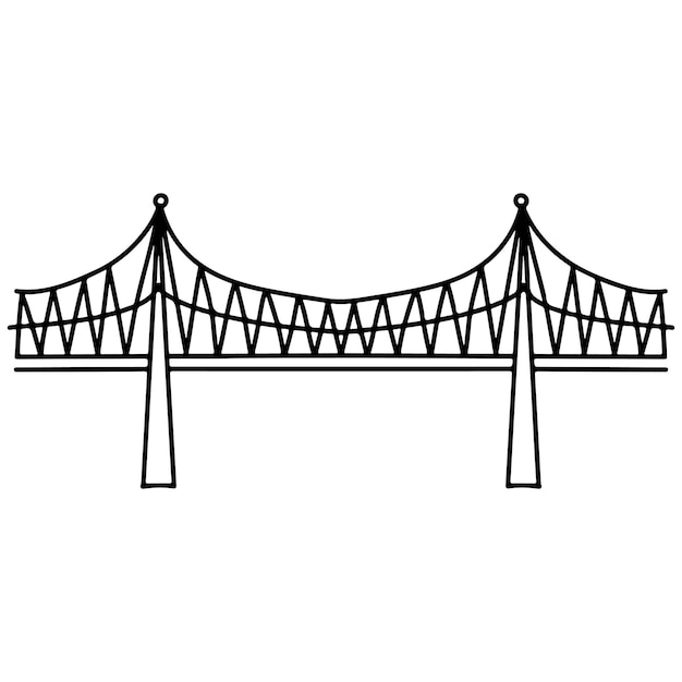 Puente en estilo doodle Construcción de arquitectura del puente de la ciudad Vector aislado en blanco