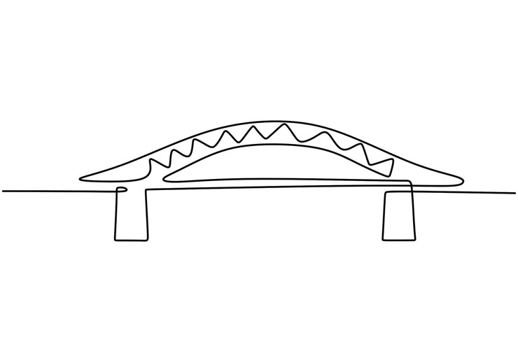 Puente gigante sobre el río Continuo una línea de diseño de dibujo de puente Estilo minimalista moderno simple aislado sobre fondo blanco