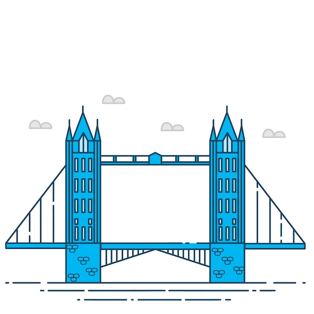 Vector puente de londres inglaterra hito cultural icono de europa diseño plano y aislado ilustración vectorial