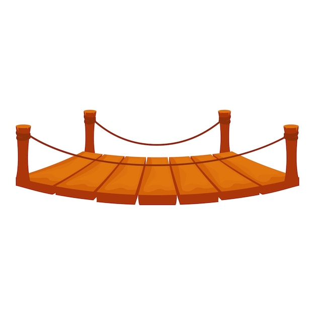 Puente de madera curvo con barandillas de cuerda que conectan dos lados