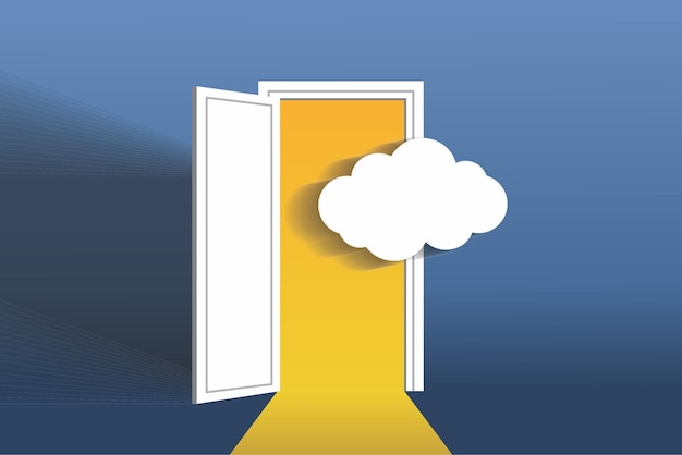 Puerta 3d vector diseño, nube y puerta 3d fondo de pantalla ilustraciones de fondo