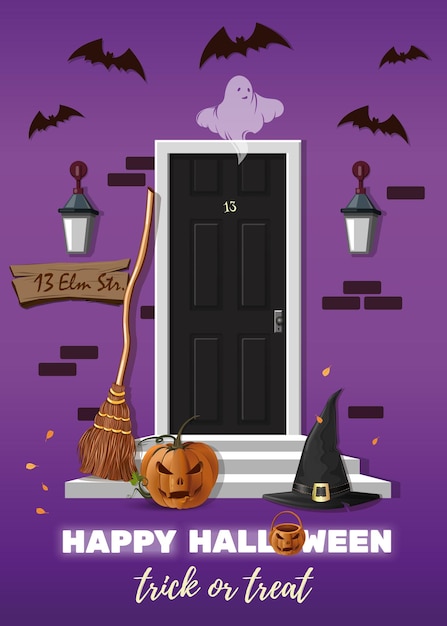 Puerta decorada para Halloween Diseño de Halloween Ilustración vectorial