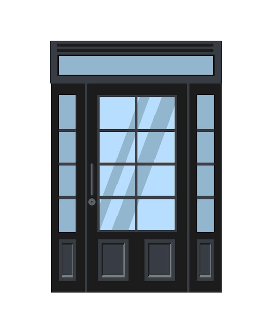 Puerta de entrada a la casa Arquitectura e ingeniería fachada y exterior de propiedad privada e inmobiliaria Entrar a la casa o oficina Ilustración vectorial plana