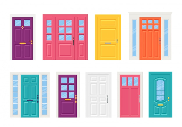 Puerta de entrada, puerta de entrada en diseño plano. conjunto de ilustración