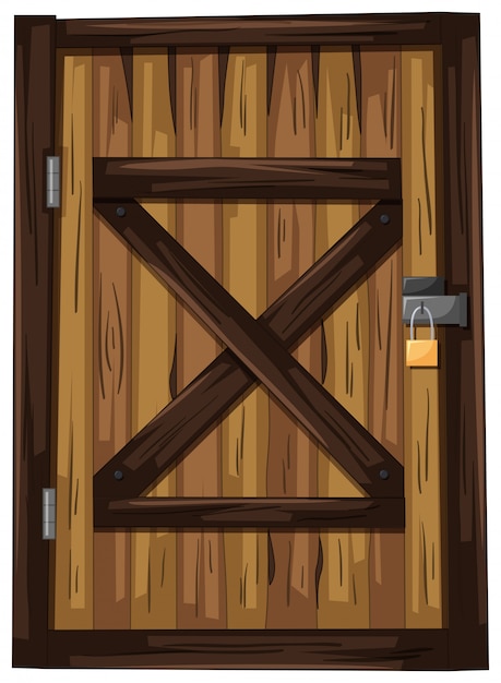 Vector puerta de madera con un candado