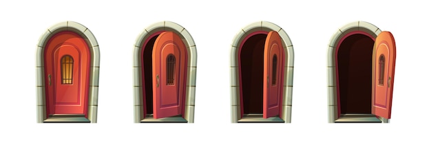 Vector puerta de madera naranja de la antigua casa de campo ilustraciones de iconos de estilo de dibujos animados vectoriales sprite animation f