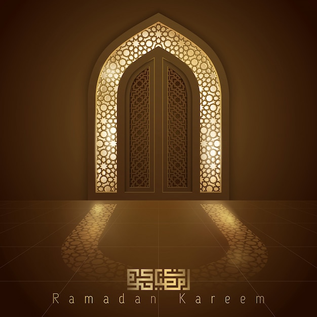 Puerta de mezquita de diseño islámico para fondo de saludo Ramadan Kareem