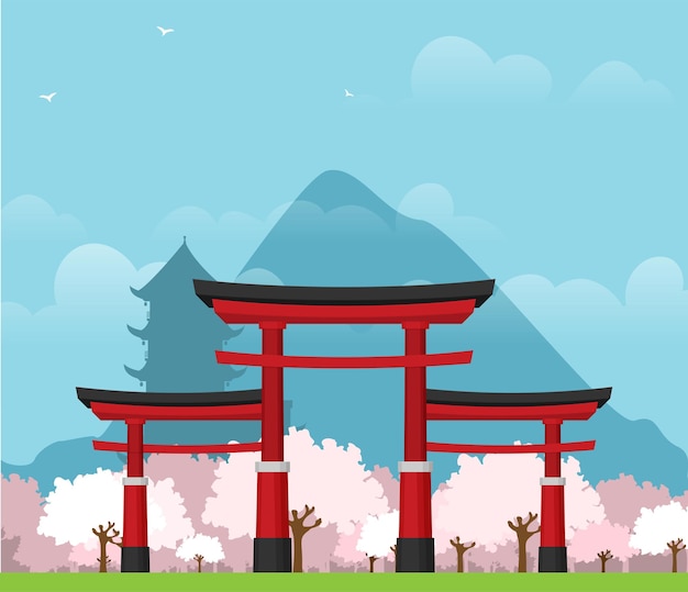 Puerta torii japonesa símbolo nacional estructura tradicional ilustración vectorial plana estilo plano puerta torii japonesa símbolo nacional icono