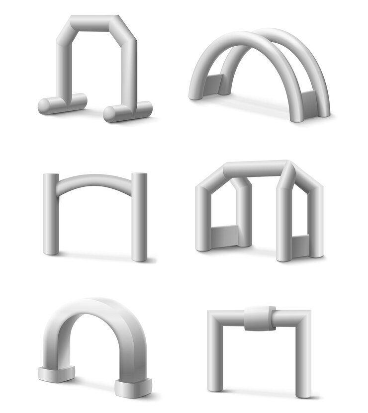 Vector puertas de arco inflables de diferentes formas para competición deportiva.