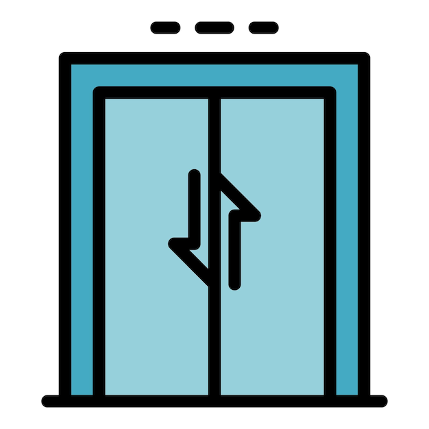 Las puertas del ascensor con flecha hacia arriba y hacia abajo icono Contorno de las puertas del ascenso con flecha cara arriba y hacia debajo icono vectorial color plano aislado