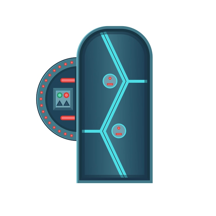 Vector puertas espaciales puertas espaciais con botones de neón vector