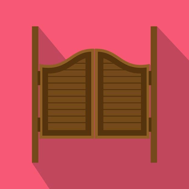Puertas en el icono del salón occidental en estilo plano sobre un fondo rosa