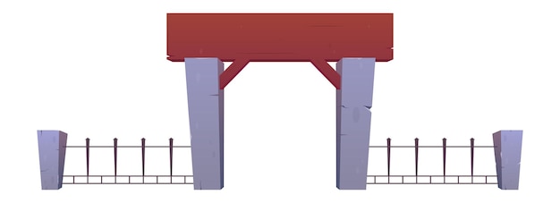 Vector puertas y vallas hechas de madera de hormigón y acero en estilo de dibujos animados ilustración vectorial aislada en blanco