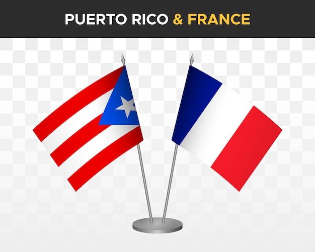 Puerto Rico vs francia escritorio banderas maqueta aislado 3d vector ilustración mesa banderas