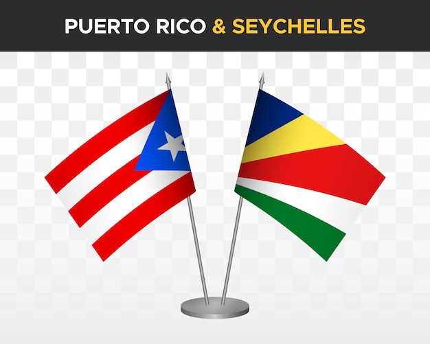 Puerto Rico vs seychelles maqueta de banderas de escritorio aislado 3d vector ilustración banderas de mesa