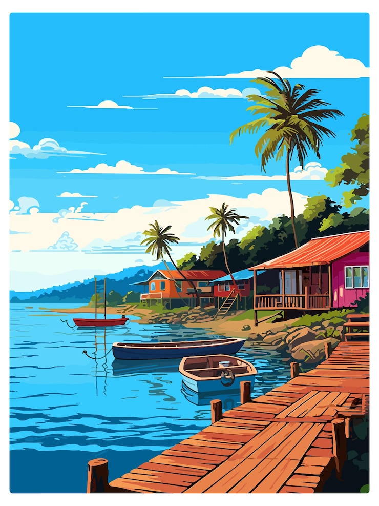 Vector puerto viejo de talamanca costa rica cartel de viajes de época cartel postal de recuerdo pintura de retratos wpa