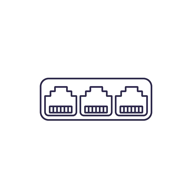 Puertos de Ethernet RJ45 y vectores de línea