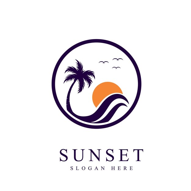 Puesta de sol diseño de logotipo aislado fondo blanco paisaje simple logo símbolo vector ilustración