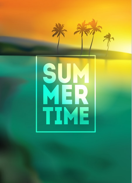 Vector puesta de sol fondo borroso con texto de tipografía - horario de verano