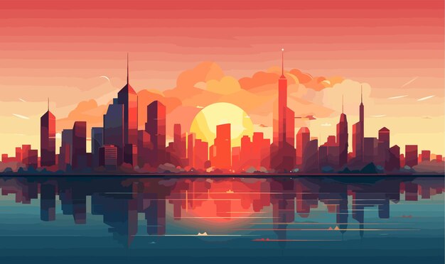 puesta de sol fuera de la ciudad ilustración vectorial