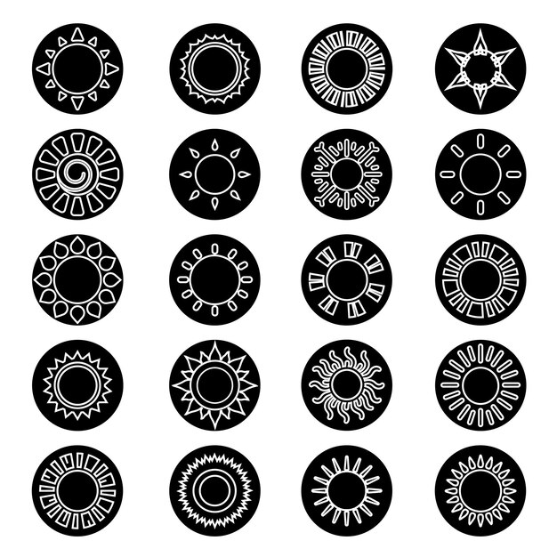 puesta de sol luz solar luz solar silueta icono conjunto colección vector ilustración de estilo plano