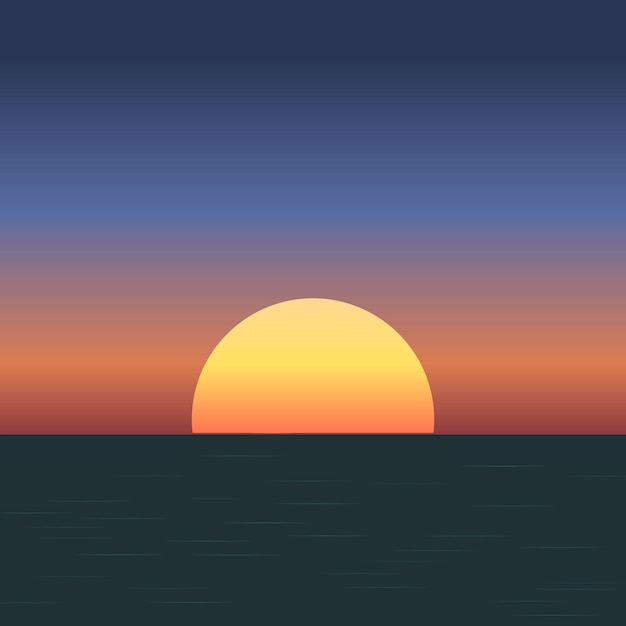 Puesta de sol en el mar ilustración vectorial