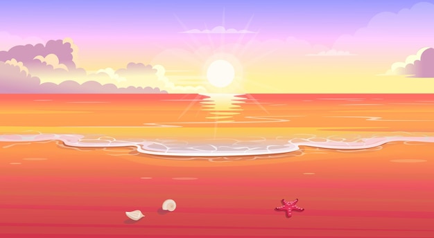 Puesta de sol en el mar Playa tropical de verano con sol montañas e islas Naturaleza del paisaje costero