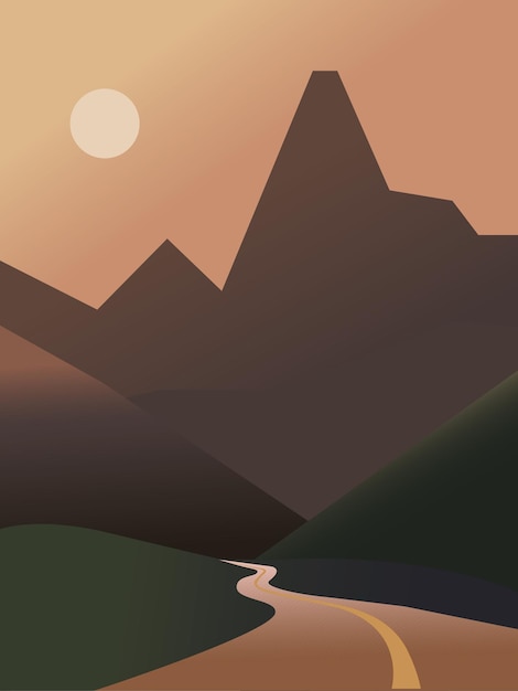 Puesta de sol en las montañas dibujo vectorial