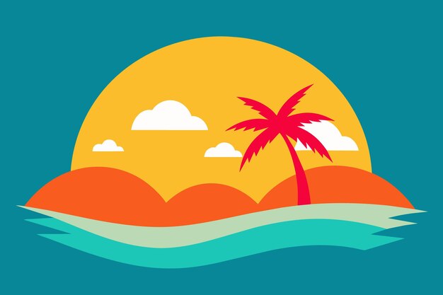 una puesta de sol con palmeras en la playa