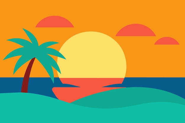 Una puesta de sol con palmeras y una puesta de sol en la playa