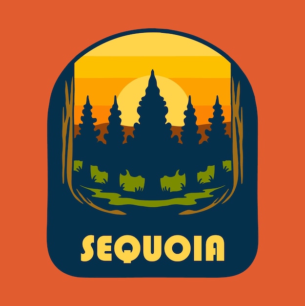 Vector la puesta de sol en el parque nacional de sequoia el logotipo de la insignia del parque nacional