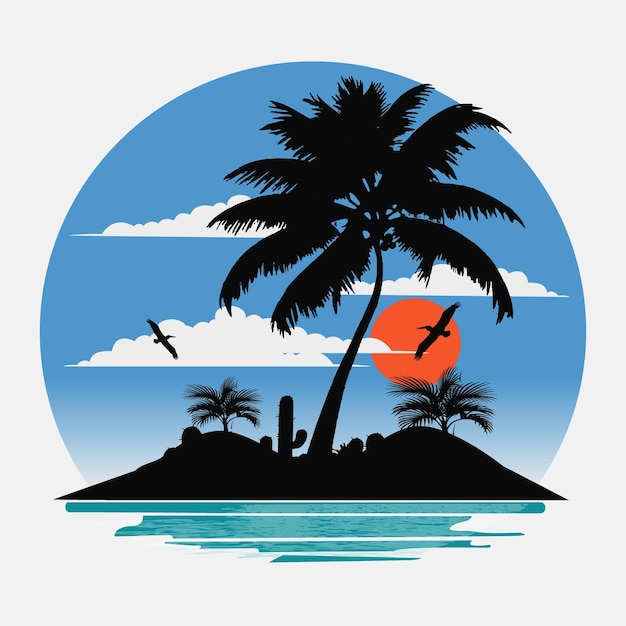 puesta de sol de playa arte vectorial