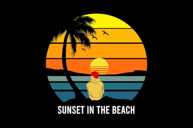 Vector puesta de sol en la playa diseño de paisaje vintage retro