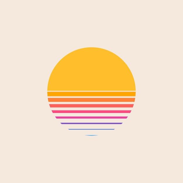 Vector puesta de sol retro aislada en el fondo en estilo años 80 ilustración vectorial