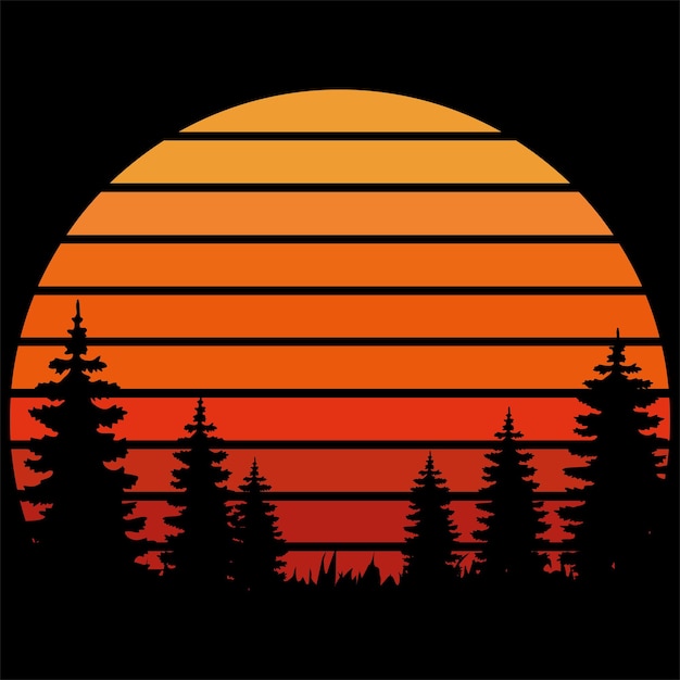 Puesta de sol retro vintage vector