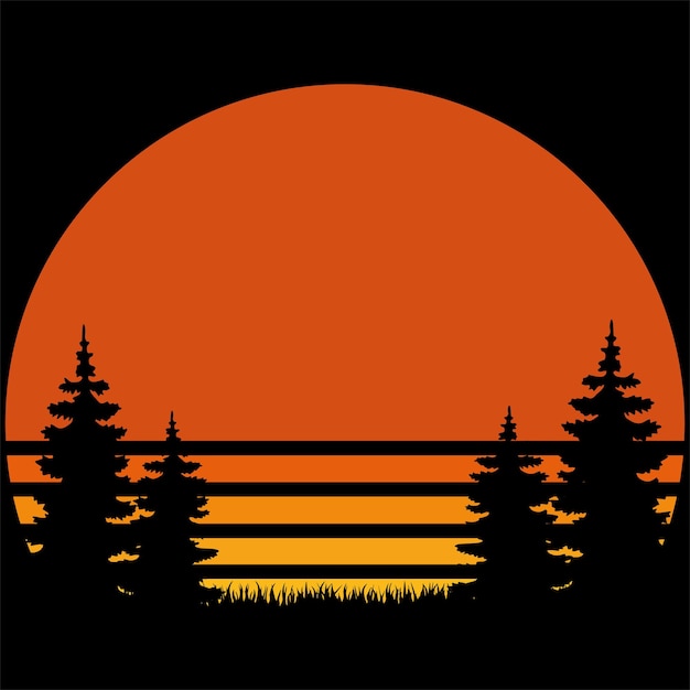 Puesta de sol retro vintage vector