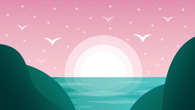 Puesta de sol rosa en una isla sobre el mar