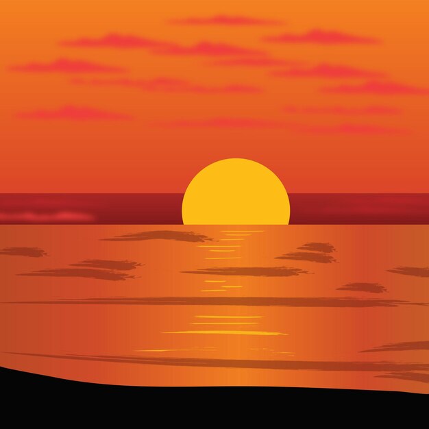 Vector puesta de sol sobre el mar