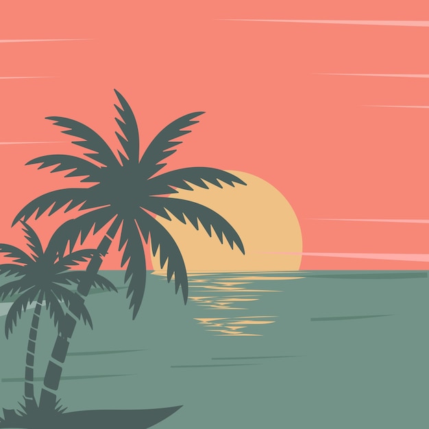 La puesta de sol tropical con las palmeras