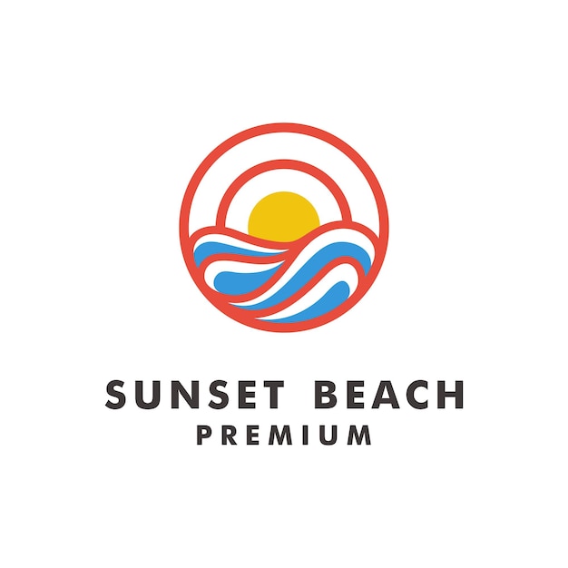 Puesta de sol en el vector de diseño de logotipo de playa Ilustración
