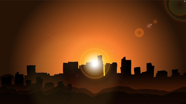 Puesta de sol de vector libre en el fondo de la ciudad