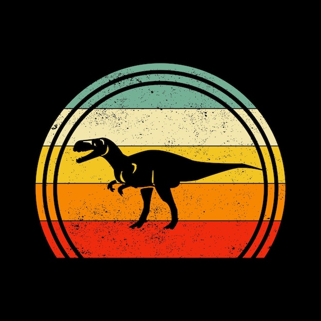 Puesta de sol vintage retro con silueta de dinosaurio