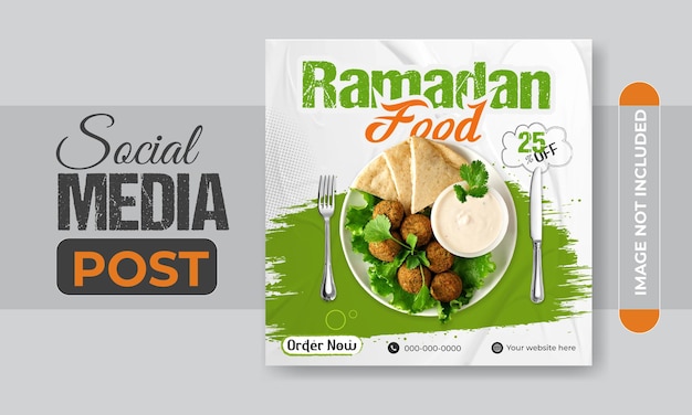 Puesto de comida de ramadán con una foto de comida en él