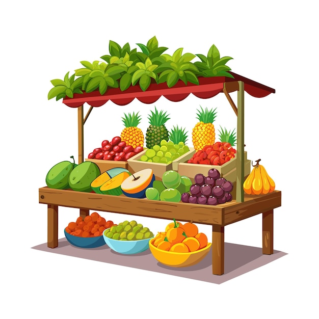 un puesto de frutas con un letrero que dice frutas y verduras
