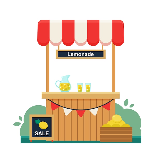 Vector puesto de limonada. firmar para la venta de limones. bebidas frescas de verano