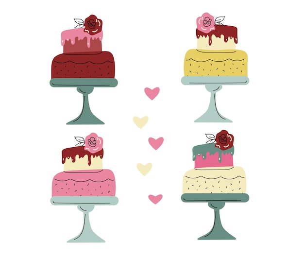 Vector puesto de té de fiesta de cumpleaños con pasteles iconos de la casa de café de postres de chocolate