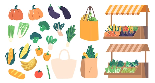 Los puestos del mercado de alimentos están repletos de frutas y verduras frescas Entorno de vendedores al aire libre que muestra una alimentación saludable