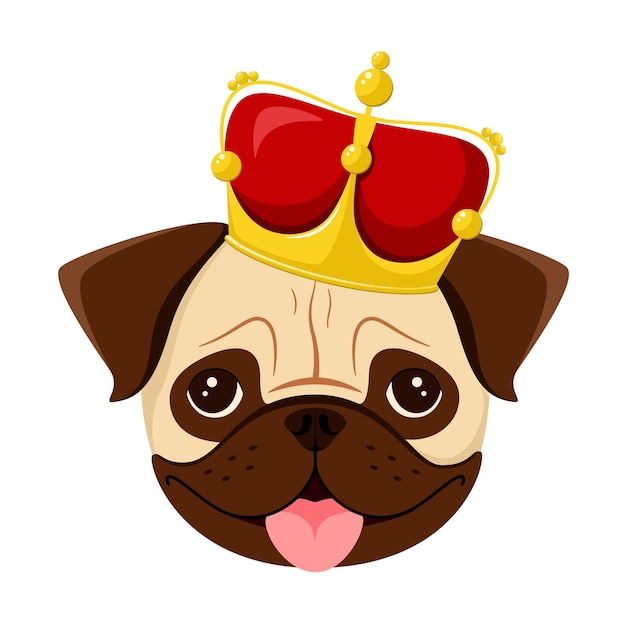 Pug divertido con un diseño de dibujos animados de corona