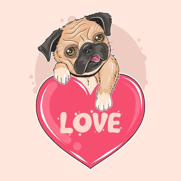 PUG DOG VALENTINE PUPPY ILUSTRACIONES